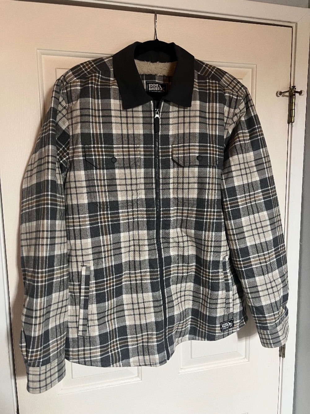Men's Eddie Bauer Shearling Lined Flannel Shirt Jacket (Large)